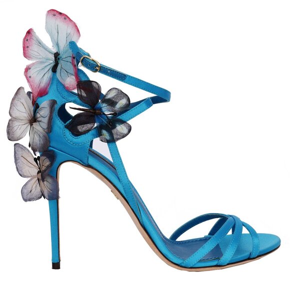 Dolce & Gabbana - Butterfly Silk Straps Sandals Pumps Heels KEIRA Blue 37.5 US 7 - Picture 1 of 5